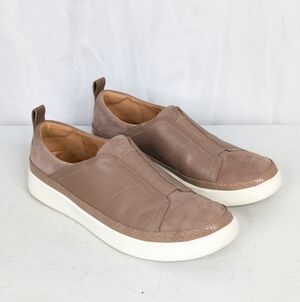 Vionic Zinah Tan Taupe Leather Snakeskin Slip On Sneakers